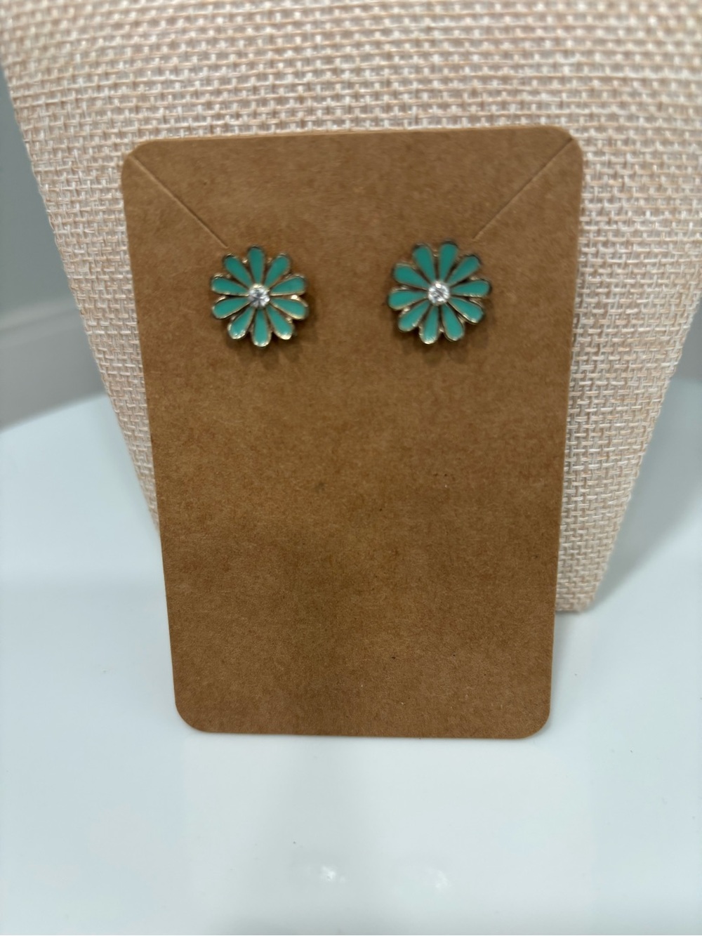 Turquoise Daisy Crystal Center Stud Earrings - Unbranded